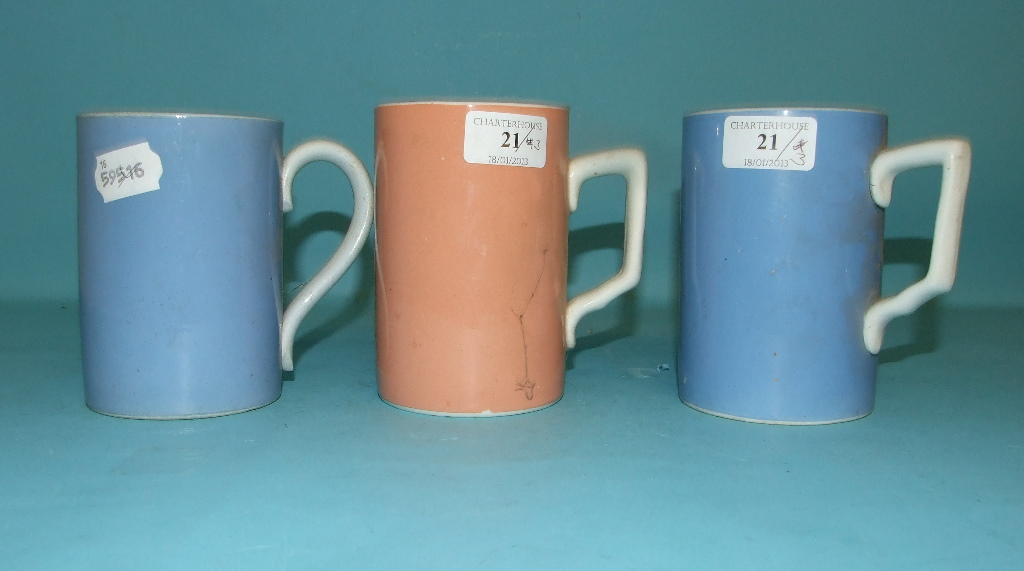 A Victorian pottery blue pint mug, and two others similar (3)