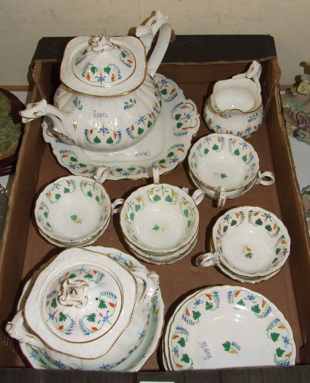 A Victorian tea set, with painted stylised floral decoration (a.f.) (qty)