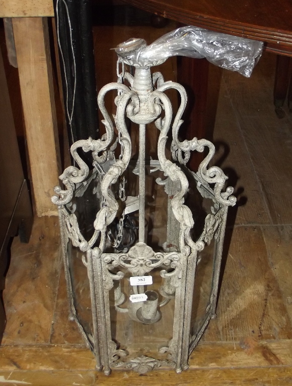 A Victorian style hexagonal hall lantern, 62 cm high