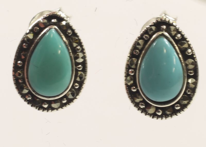 -Click here to bid -   Sterling Silver turquoise and Marcasite earrings (est.£30-£50)