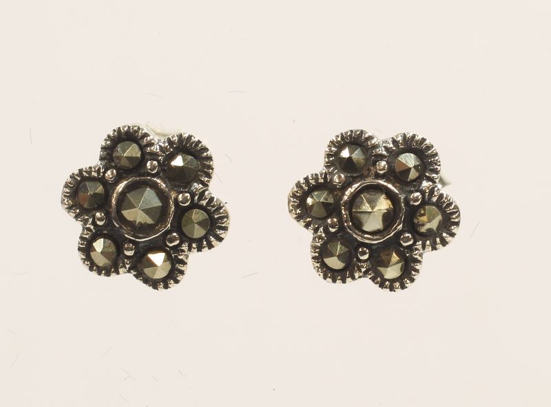 -Click here to bid -   Sterling Silver pair of Marcasite earrings (est. £25-£35)