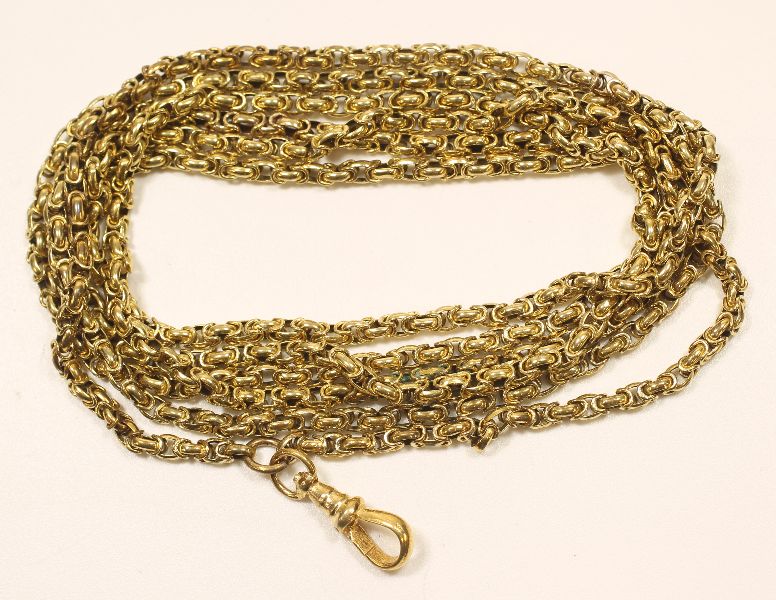 -Click here to bid -   Victorian 60`` Fancy Link Yellow Metal guard chain (40g) (est. £60-£80)