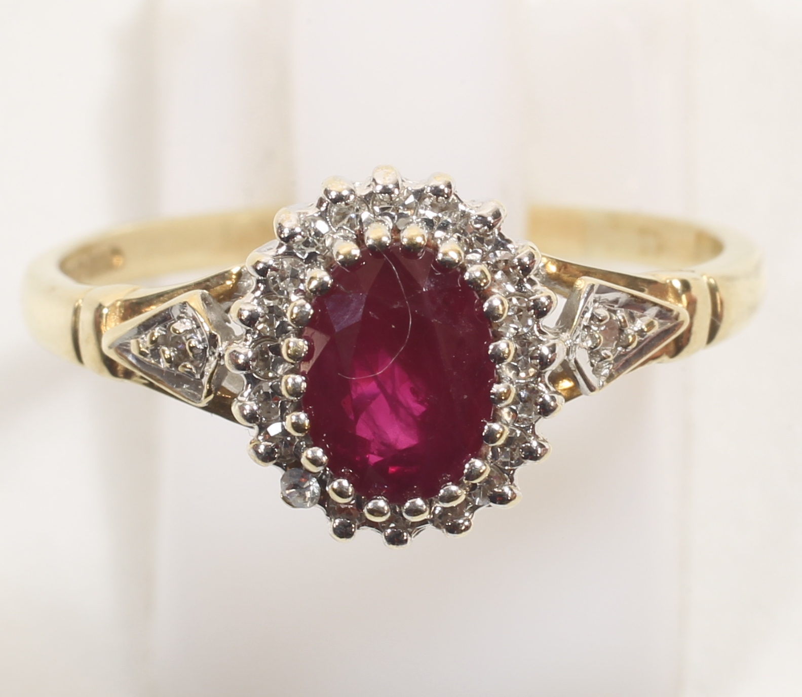 -Click here to bid -   9ct Ruby Diamond ring. Size Q-R (est. £60-£80)