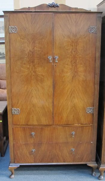 WALNUT THREE PIECE BEDROOM SUITE COMPRISING DOUBLE WARDROBE, TALL BOY AND DRESSING TABLEBidding is