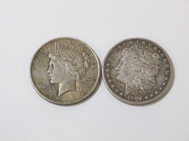 USA SILVER ONE DOLLARS 1901 AND 1923Bidding is taking place on our sister site bidspotter.co.uk