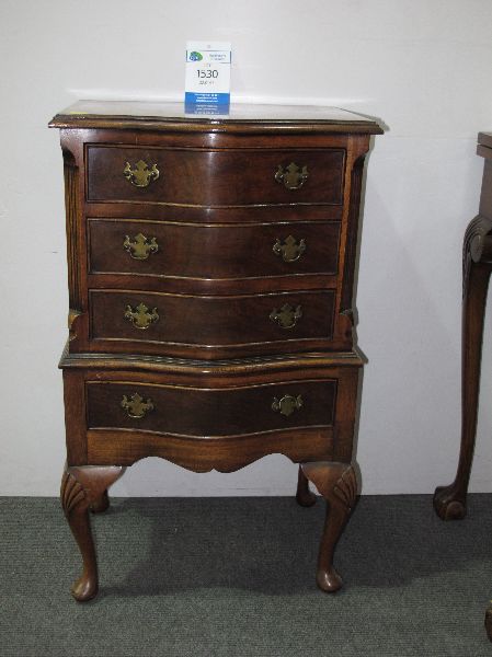 SMALL REPRODUCTION WALNUT SERPENTINE FRONT CHEST OF 4 DRAWERS ON CABRIOLE LEGS Bidding is taking