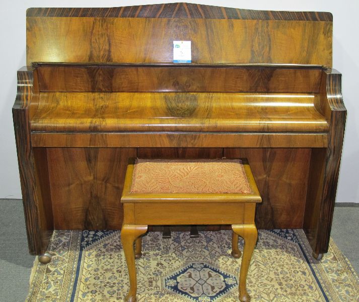 BENTLEY UPRIGHT PIANO WALNUT CASED - OVER STRUNG C/W LIFT TOP STOOLBidding is taking place on our