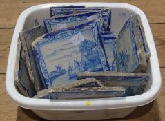 Quantity delft style tiles, continental decorated with landscapes (1 box)