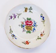 Worcester porcelain saucer with deep rim, decorated with overglaze painted floral sprays, gilding to