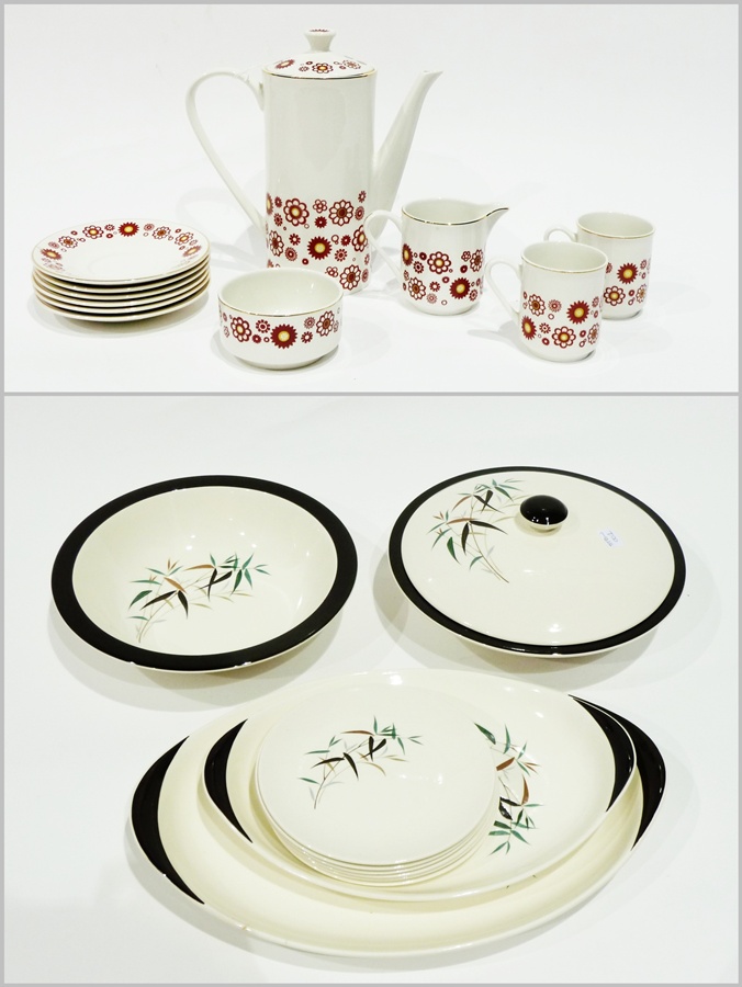 Royal Doulton pottery part dinner service, 'Bamboo' pattern including toureens,  six Lord Nelson