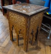Cairo-work inlaid square-top occasional table, with mother-of-pearl and lightwood inlay on
