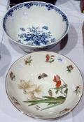 Royal Worcester china bowl, decorated in blue and white 18th century pattern, with butterflies and