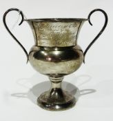 Silver trophy cup, scroll handle on scroll foot, Birmingham 1923,  5.5 oz approx