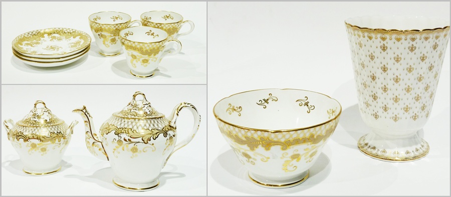 Victorian china teapot, inverse baluster shape with domed cover, on circular foot, matching