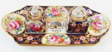 Early twentieth-century (c. 1906 - 1910) Crown Staffordshire china inkstand, the stand rectangular