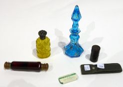 Selection of Victorian scent and salt bottles, one of which mounted with silverplate and other items