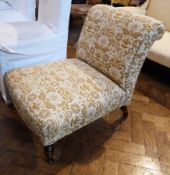 A Victorian sewing chair in beige dralon, square back