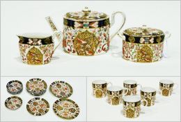 19th century Crown Derby china part tea/coffee set, including:- oval teapot with slight serpentine