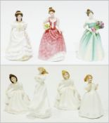 Seven Royal Doulton figures 'Happy Birthday', 'Angela', 'Amanda', ' Miss Kay', 'Thank You' '