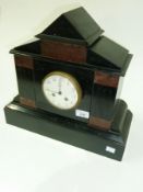 Victorian black slate mantel clock, striking movement, architectural shape case with triangular