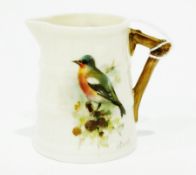 Royal Worcester porcelain miniature jug, painted with a Chaffinch by H. Power, signed, 6.5cm high