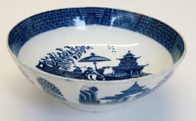Swansea-style blue and white ceramic bowl, printed in underglaze blue with 'Precarious Chinaman'