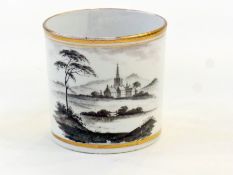 Eighteenth-century Spode porcelain coffee can, cylindrical, black transfer-printed with scene of