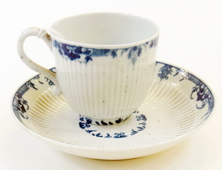 Eighteenth-century (c. 1765) Worcester first period blue and white porcelain coffee cup and