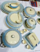 Clarice Cliff  'Bizarre' part dinner service, with blue and black banded borders, including two