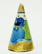 A Clarice Cliff conical 'Pansies' pepperette