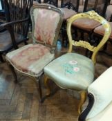 Victorian gilt painted bedroom chair with flower upholstery together with another bedroom chair (2)