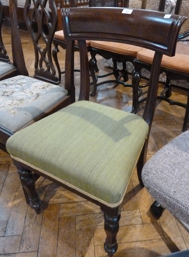 William IV mahogany dining chair with curved overset shoulderboard together with a reproduction