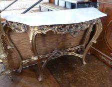 Reproduction marble-topped and carved giltwood rococo console table