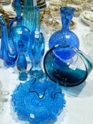 Quantity blue glass vases and ornaments (13)