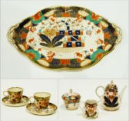 Victorian Copeland pottery cabaret set with tete a tete coffeepot, covered suagr basin, cream basin,