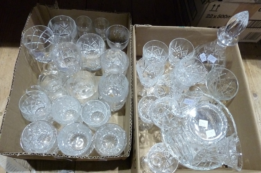 A quantity cut glass stemmed wines etc, trellised (2 boxes)