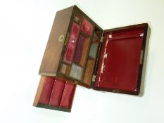 Victorian brass inlaid rosewood work box with removable tray to the interior and flush fitting