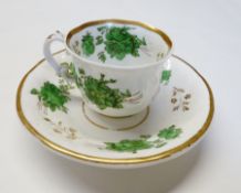 Porcelain cup and saucer, possibly nineteenth-century Ridgway, with tapering rim, decorated with