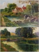 Pair oils on canvas
E.N. Edwards
River landscapes with barge and buildings, signed and dated 1922,