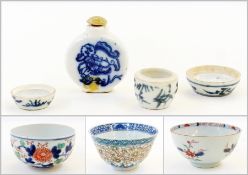 Small Chinese porcelain bowl, bearing K'ang-hsi reign-mark, and two others, similar, and other