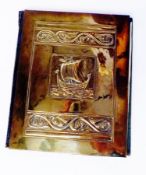 Sketchbook, with rectangular brass front cover, the cover decorated with low relief depiction of a