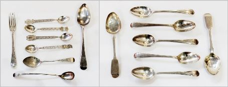 Assorted silver teaspoons to include a set of five Georgian "Old English" pattern teaspoons with