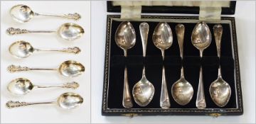 1940s set of six silver teaspoons, boxed, and set of six 1950s teaspoons, Birmingham 1958