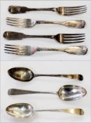 Set of three Georgian "Fiddle" pattern forks, London 1842 and another similar,  Victorian 1847,