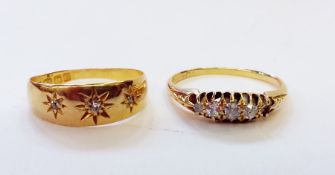 18ct gold and diamond five-stone ring, with old cut stones, and 18ct gold and diamond three-stone