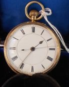 Victorian 18ct gold pocket watch, Chester 1897, button winding with chased border