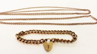9ct gold curblink chain bracelet with heart-shaped padlock clasp (af) and a gold-coloured two strand