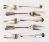 Set of six Victorian silver table forks, "Fiddle" pattern, London 1840