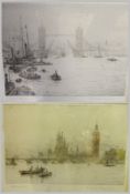 Two etchings
After Rowland Langmaid (1897-1956)
entitled "Tower Bridge", and "Westminster",