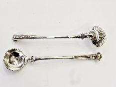 Pair Victorian silver salt spoons, each with scallop-shell bowl and scroll end handle, London